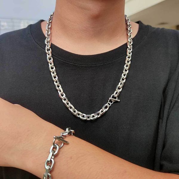 

luxury designers stainless steel cross o-shaped chain bracelet necklace trendy men personality trend rap hip hop accessories xmas gifts, Black