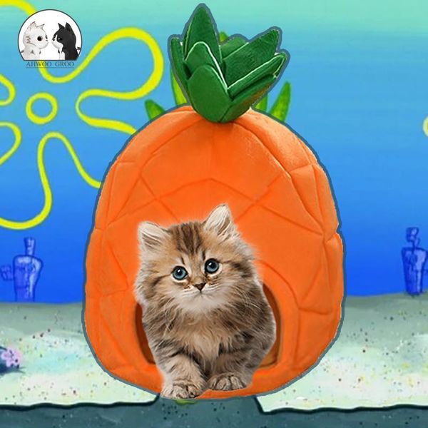 

cat beds & furniture pet dog tent house creative kennel winter warm nest soft cats sleeping pad animal puppy cave mat fruit