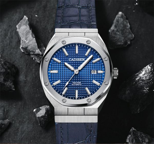 

wristwatches cadisen genuine leather strap simple wrist watch japan nh35a auto date mechanical mens watches automatic military business cloc, Slivery;brown