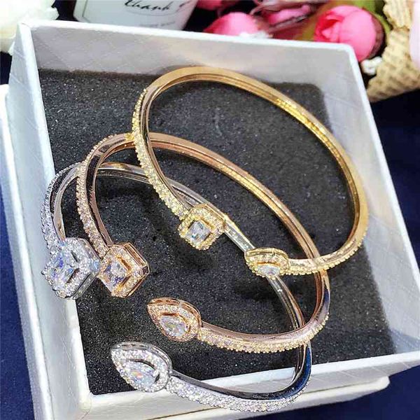 Luxo Normal Cúbico Zircônia Baguette Pulseira Bangles Jóias Homem Mulheres Gold Cor Cuff Braceletes Presentes de Aniversário B-022