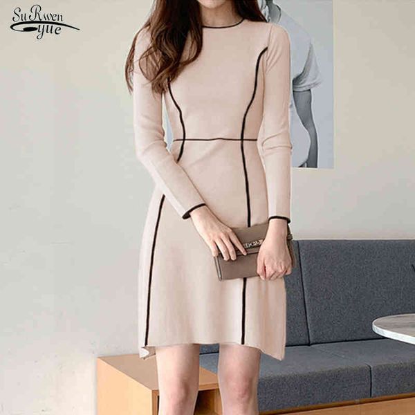 

fashion elegant knit sweater dress women vintage a line ladies o neck high waist knee length for 12702 210508, Black;gray