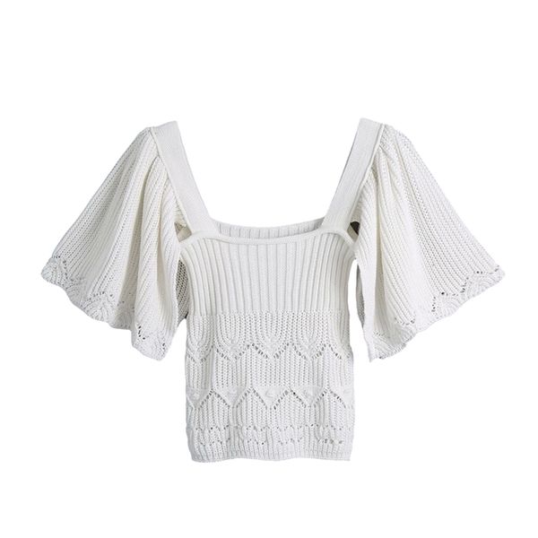 

slim women solid color square collar cardigan summer fashion ladies knitwear cute female short stretchy soft 210515, White