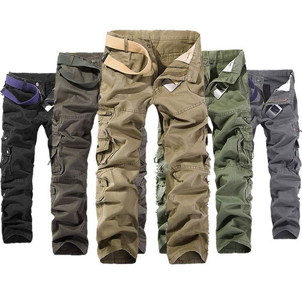 

men's pants vintage mens tactical casual pockets cargo cotton military trousers modish quality pantalon homme straight slim pant, Black