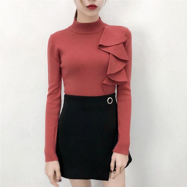 

women's sweaters 2021 korean version of autumn and winter solid color wild half-high collar sweater long-sleeved slim slimming, White;black