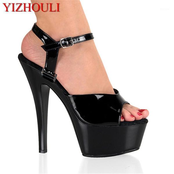 

classics fashion 2021 women's shoes 15cm high-heeled open toe sandals plus size1, Black