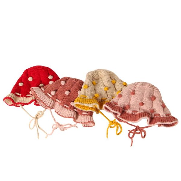 

caps & hats kids bucket hat, toddler ruffled knitted hat fisherman cap turban fedoras for spring autumn winter, Yellow