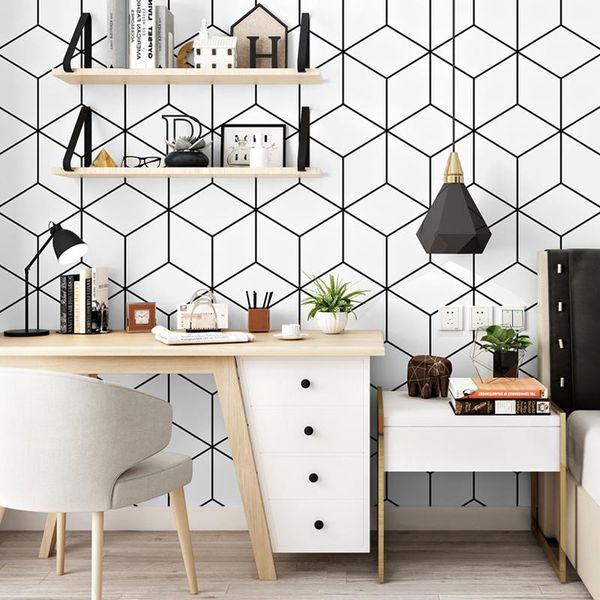 

wallpapers nordic style wallpaper ins tv background black-and-white checker geometry bedroom living room modern minimalist net