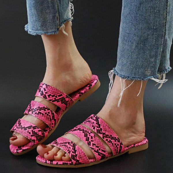 

sandals trendy design women's flat snake beach slippers ladies printed with fish mouth sandals#, Black