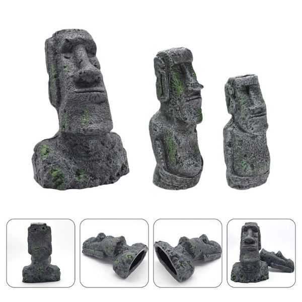 

decorations 3pcs aquarium moai statues resin decor terrarium figurines po props