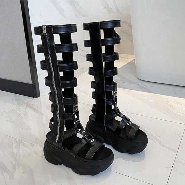 

sandals woman ladies open toe serpentine calf strap platform shoes female summer fashion casual dropship, Black