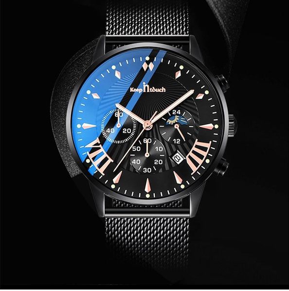 

wristwatches men's fashion watch stainless steel mesh belt calendar quartz hombre wrist clock retro relogio, Slivery;brown