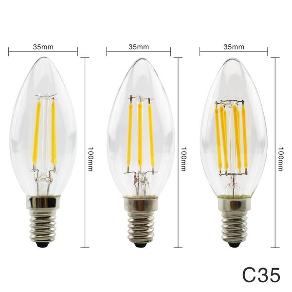 Lâmpadas Alta Qualidade C35 2W 4W 6W 8W LED Candle E14 / E27 Vintage Lâmpada Retro 240V 220V Filamento para iluminação de candelabro