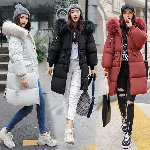 

women's luxury jacket down women's medium and long bread et large wool collar padded et 2021 korean thickened cotton, Black;brown