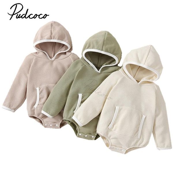 

rompers 0-24m infant born baby girls boys waff plaid bodysuits long sleeve hooded jumpsuits spring autumn outfits, Blue