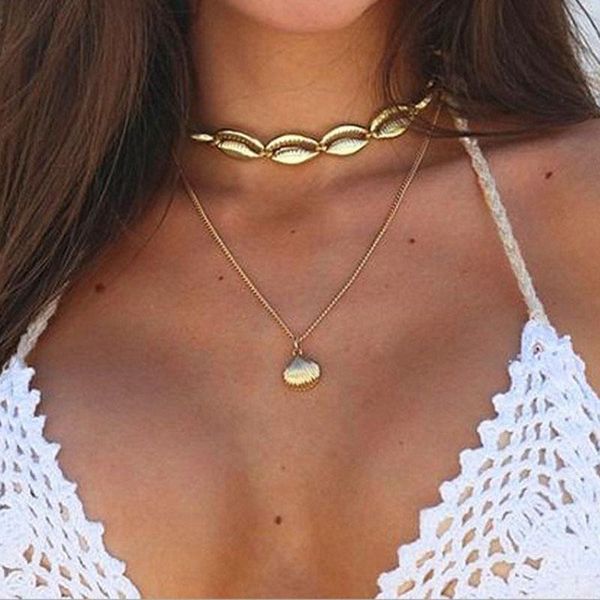 

pendant necklaces conch multilayer chain necklace jewelry girls women gold color bohemia trendy choker collares, Silver