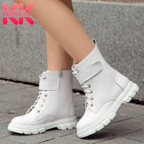 

boots kemekiss small size 26-39women ankle pu flats cross strap zipper shoes buckle warm winter fashion office footwear, Black