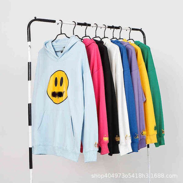

bieber smiley face sweater hooded pullover loose coat high street couple, Black
