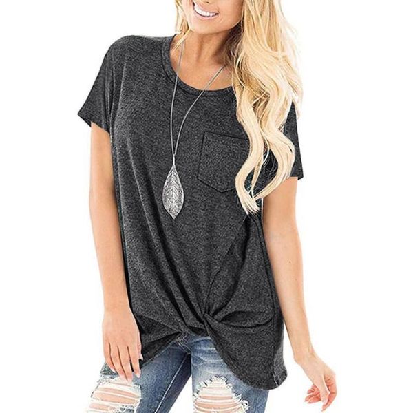 

women's t-shirt 2021 solid color female round neck pocket short sleeve, White