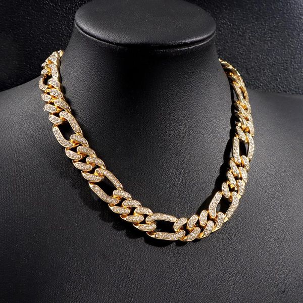 

chains punk hip hop crystal cuban link chain necklace woman iced out gold silver color rhinestones choker 2021 men jewelry