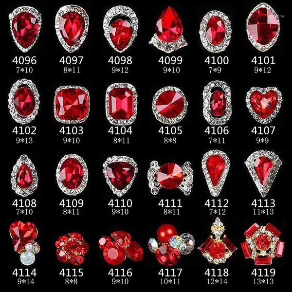 

50/100pcs 7*13mm nail art charm red diamond rhinestone crystal 3d for glitter diy decorations acc1, Silver;gold