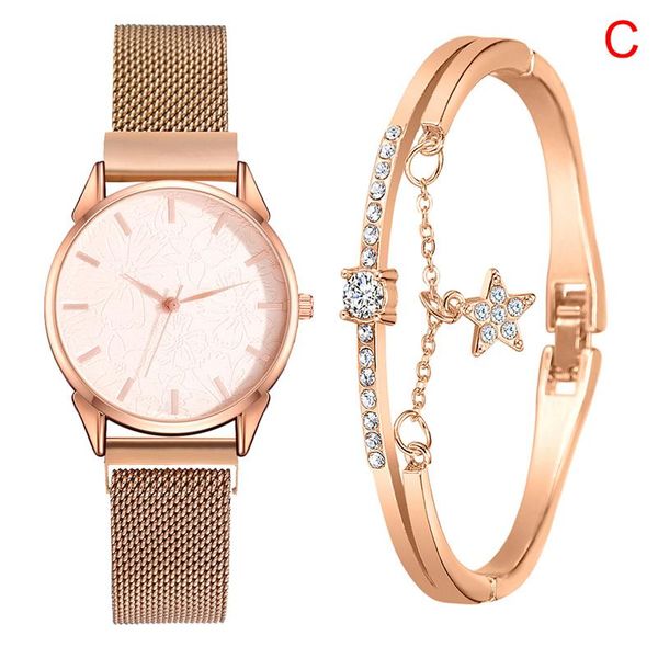 

fashion women casual watch flower printed round dial alloy mesh band quartz with/without rhinestones bracelet d88 wristwatches, Slivery;brown