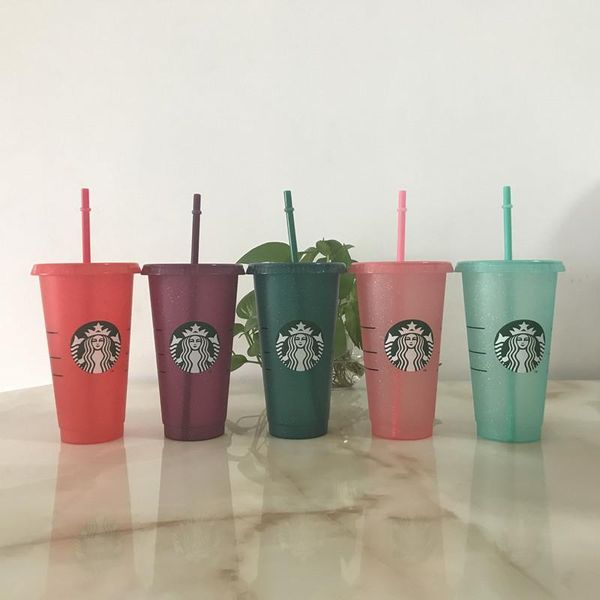 

24oz starbucks plastic cup flash cup 24oz/710ml transparent color changing cup plastic beverage juice with lip straw magic coffee custom 50p