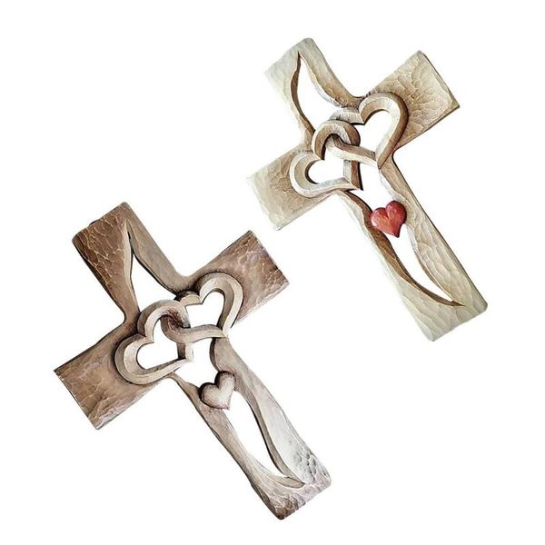 

decorative objects & figurines carved wooden cross intertwined hearts acrylic love decor plane hanging ornament fo home wall