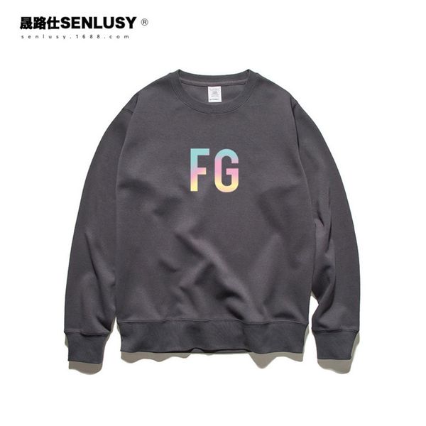 

2021 new autumn winter plush thickened fg letter hoodie men's colorful hip hop round neck sweater large 3xl, Black