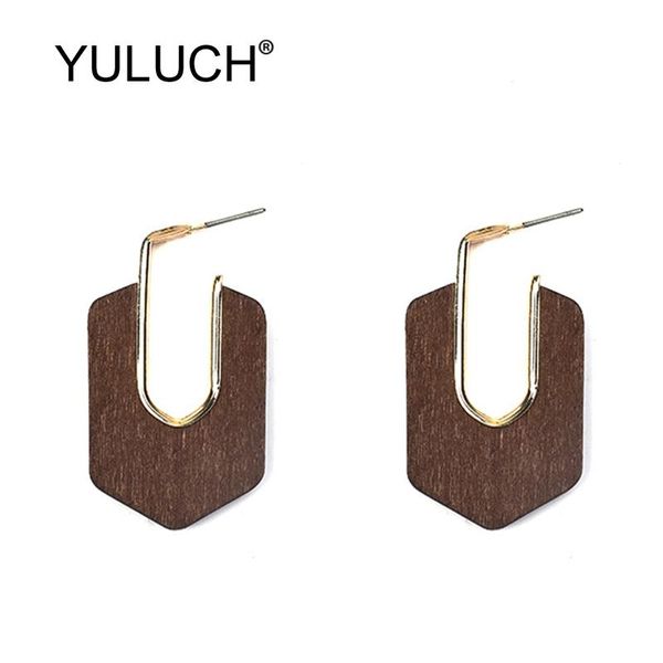 

stud yuluch trendy women earrings female fashion jewlery for ethnic african brown black wood with golden metale, Golden;silver