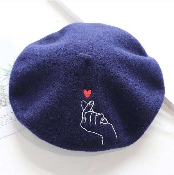 

others apparel vintage embroidered wool knitted berets women autumn winter fashion casual female painter hat 8k14, Black;white
