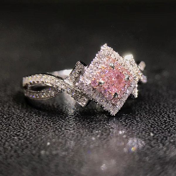

pink cz women engagement rings romantic novel design female rings valentines day anniversary love gift statement jewelry, Slivery;golden
