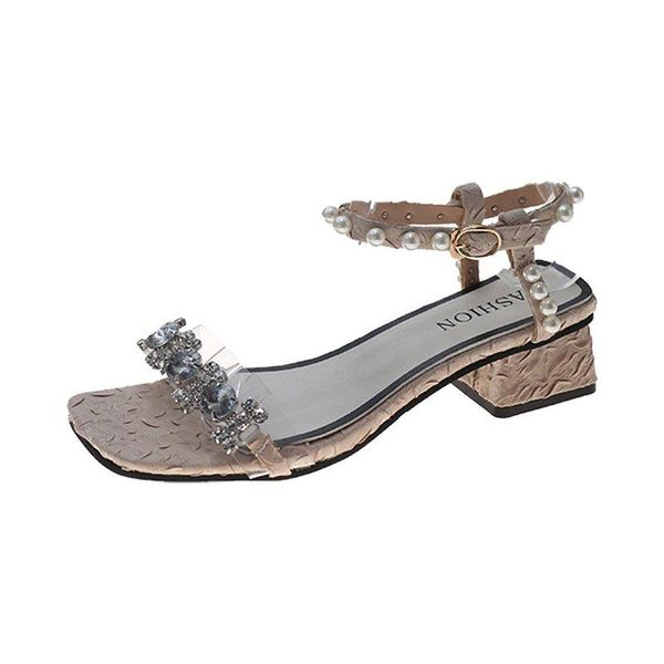

sandals 2021 open-toe women's fashion all-match rhinestones embellishment trend mature with heels, Black