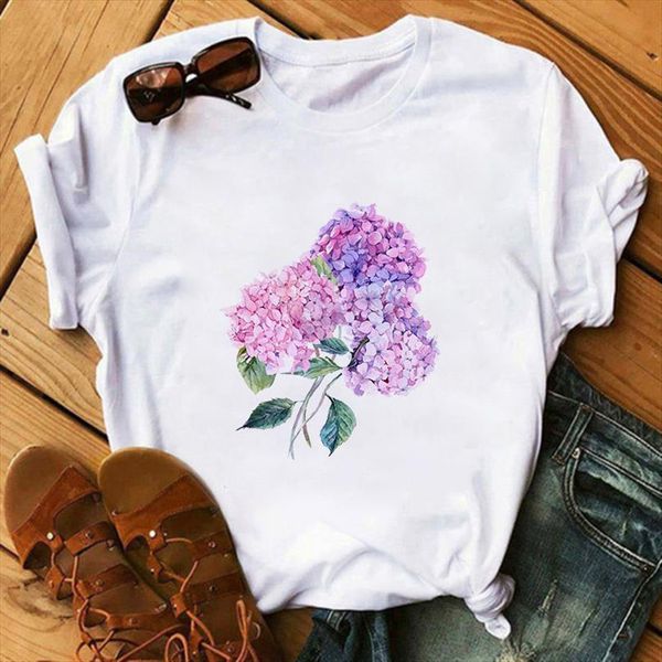 

Summer Aesthetic Fashion Flower Mens Tops Print And Women Casual Ladies O Neck Short Sleeved Streetwear Female Tee, White;black