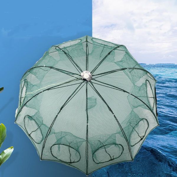 

fishing accessories 4-20 holes enhanced automatic net lobster cage with luminous pearl nylon foldable crab cast folding fish