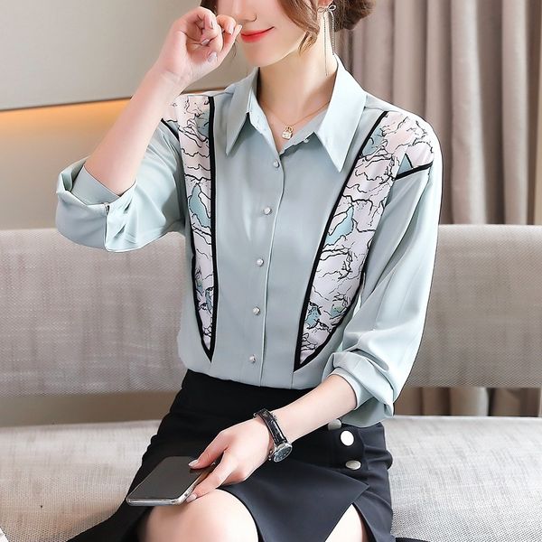 

dress fashion ladies shirt lapel printed long sleeve women's blouse loose button spring 2021 plus size women clothing, White