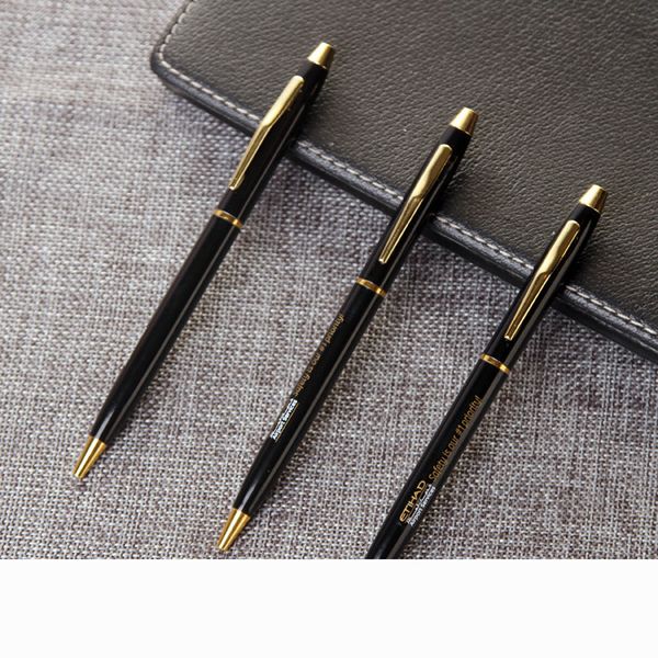 

black business medium nib fountain pen gold hook trim