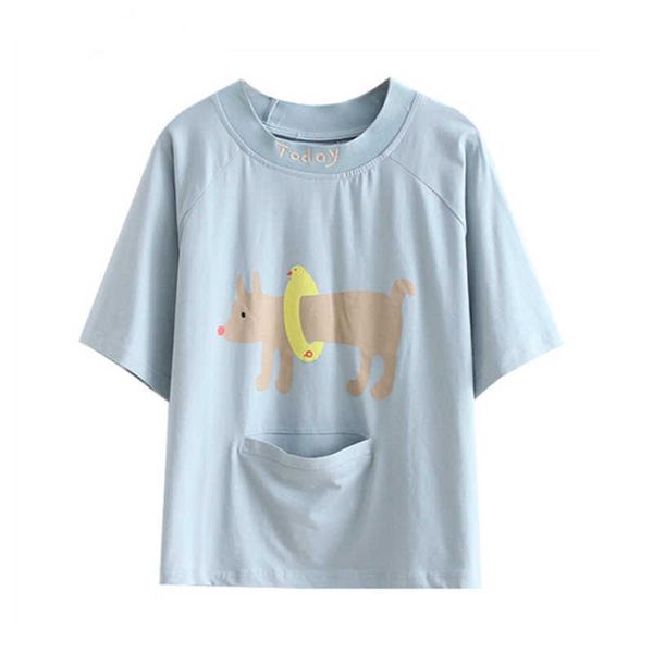 

merry prety women cartoon dog harajuku blue shirts summer short sleeve o-neck cotton shirt letter embroidery ops ees 210526, White