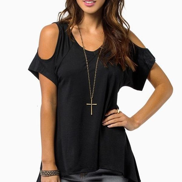 

women's t-shirt fashion women off shoulder v-neck t shirt casual solid loose tees plus size s-5xl, White