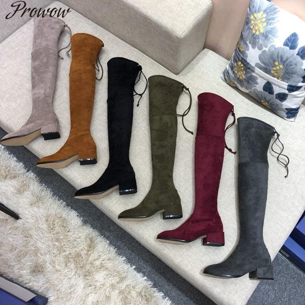 

boots prowow fashion women's genuine leather suede sell over-the-knee for winter luxury brands, Black
