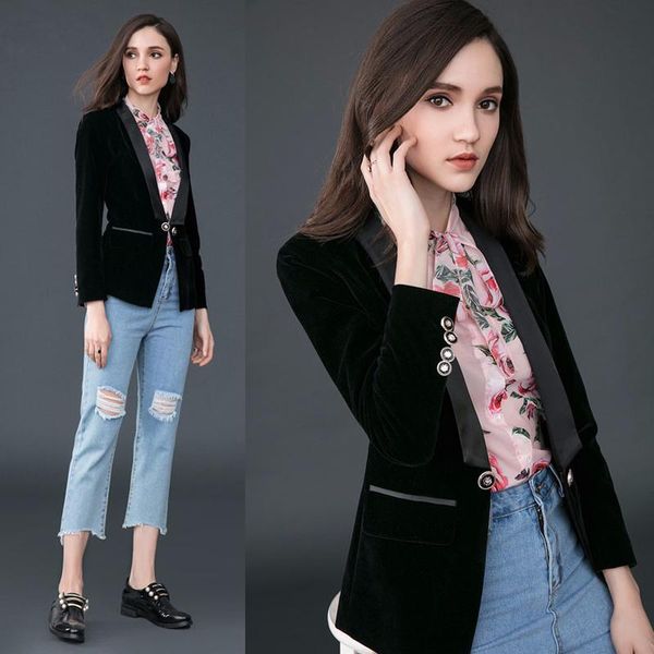 

women's suits & blazers two colors 2021 autumn and winter fashion solid color velvet fabric lapels button slim blazer, White;black