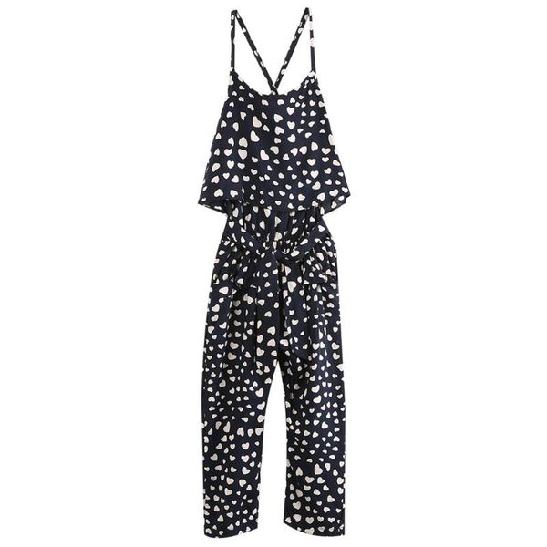 Jumpsuits Moda Verão Coração Bonito Impresso Macacões Para Meninas Crianças Romper Bib Calças Suspender Calças Roupas de Bebê