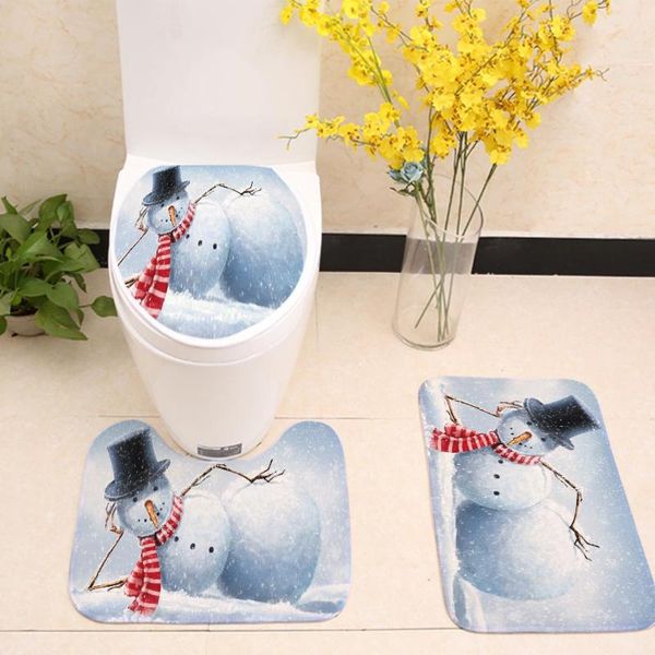 

bath mats 1 sets non-shedding french velvet bathroom toilet three-piece set christmas theme series printed non-slip floor mat 5z