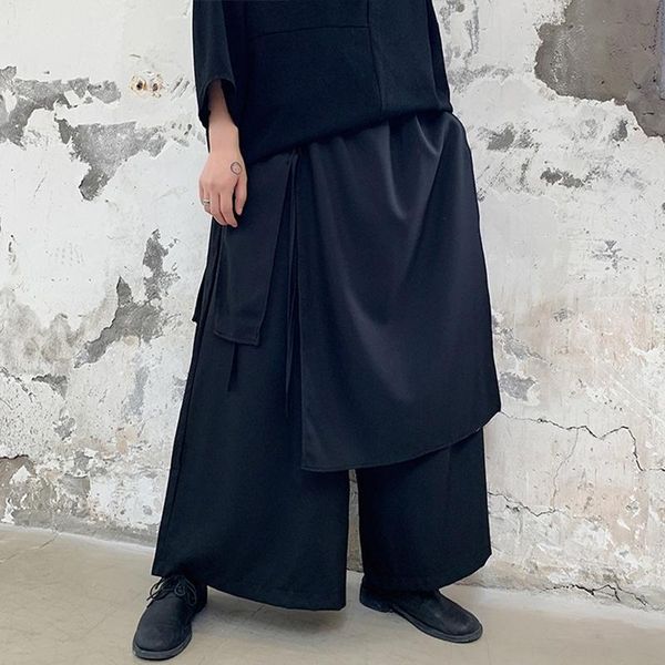 

men's pants wide-leg spring and autumn style personality stitching retro daily leisure loose large size nine minutes, Black