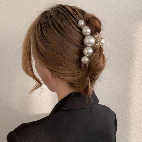 

hair clips & barrettes 2021 hyperbole big pearls acrylic claw size makeup styling for women accessories, Golden;silver