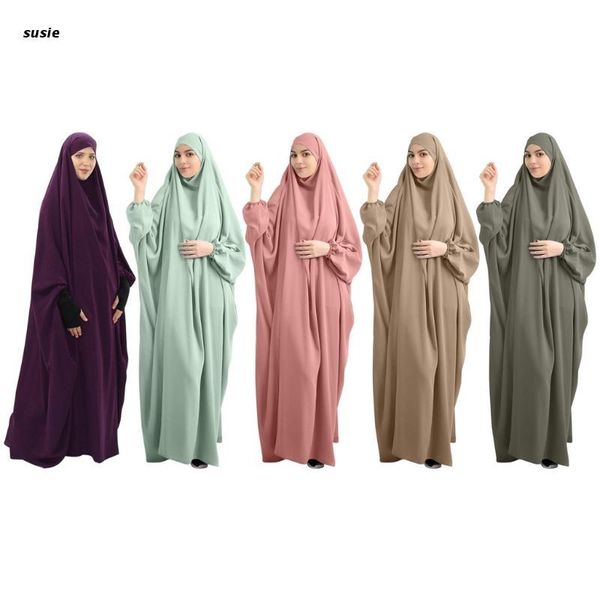 

ethnic clothing muslim one-piece prayer dress full cover hooded islamic abaya kaftan with hijab x7ya, Red