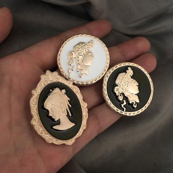 

pins, brooches muylinda fashionable british style beauty head metal buttons unique enamel cameo brooch pin pendant portrait antique vintage, Gray