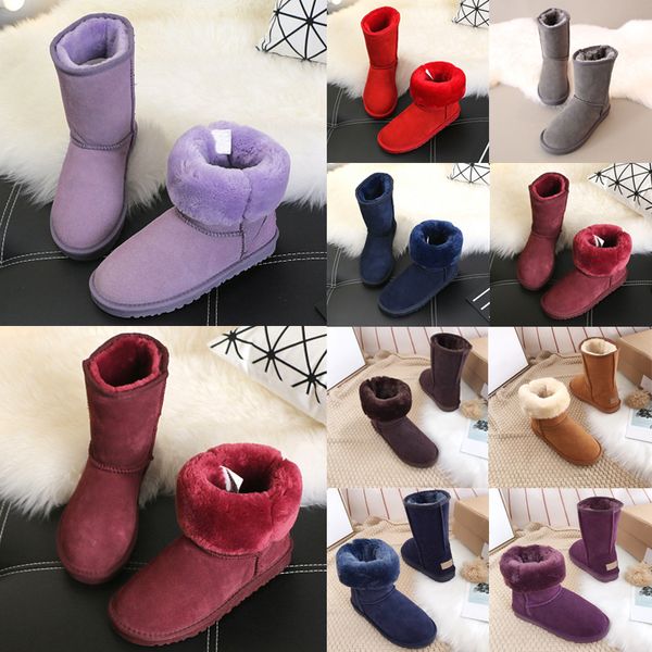 2022 Designer de moda de inverno frio Botas de neve Mini clássico com peles ful mulheres garotas rosa cáqui no tornozelo quente austrália Luxur bota australiana de neve de lã real