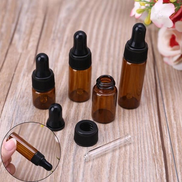 

storage bottles & jars 10pcs amber glass dropper with black cap for essential oil perfume sample bottle