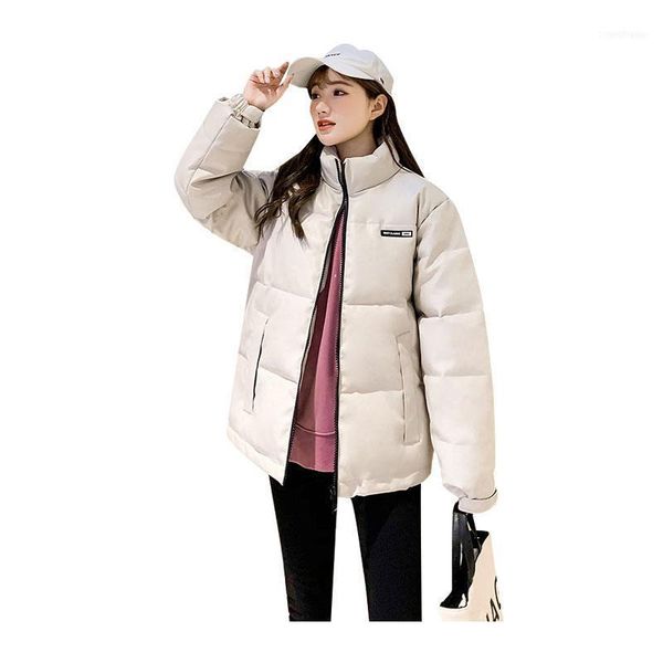 

women short winter jacket student pu stand collar windproof down oversize cotton padded parkas outwear coat1, Black