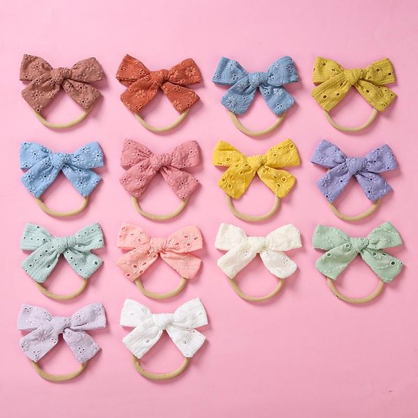 

embroidery lace bows baby headband princess infants elastic hairbands cute headwear for kids hiar accessories girls hair, Slivery;white
